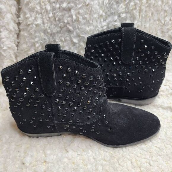 Michael Kors Dani Rhinestone Studded Black Suede Ankle Boots - Picture 4 of 7